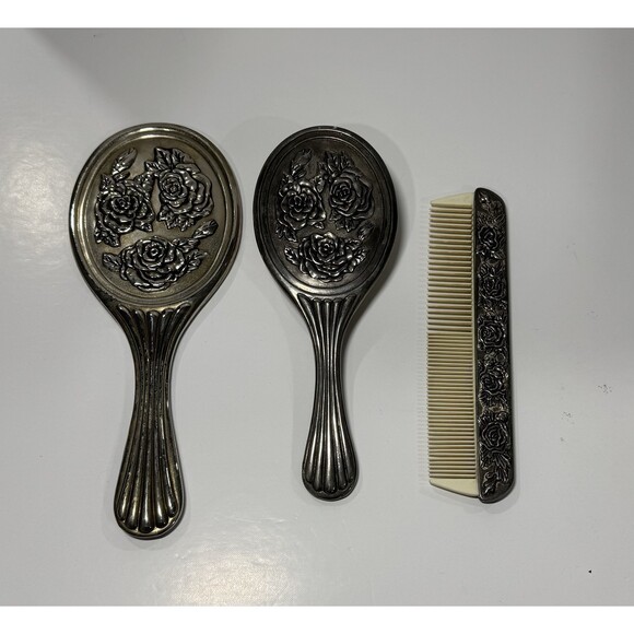 International Silver Company Other - VTG Heavy Silver Plated 3 pc Vanity Set Mirror Brush Comb Victorian Roses
